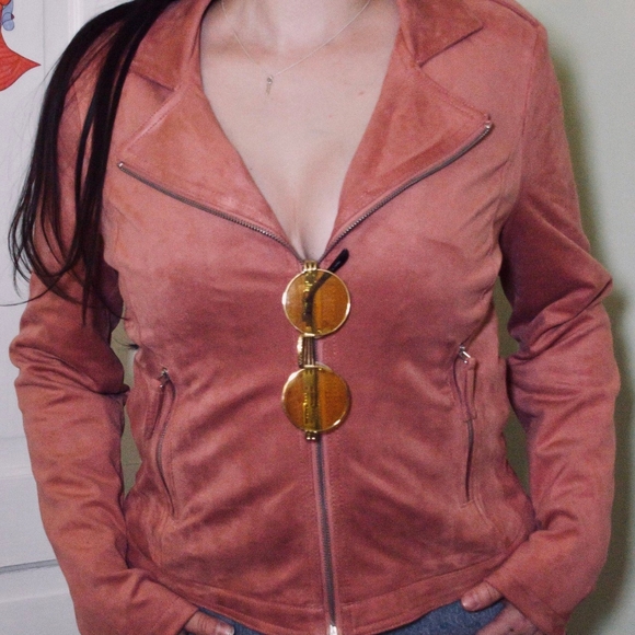 Guess rose coloured suede motorcycle jacket - Picture 1 of 2